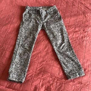 Ann Taylor pant stretch floral black white casual ankle Size 0